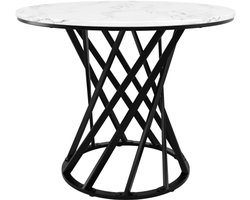 Ronde eettafel (80×80×76cm), keukentafel, ronde salontafel voor 4 personen, geschikt voor eetkamer, woonkamer, metalen tafelpoten, MDF gemarmerd tafelblad, zwarte tafelpoten
