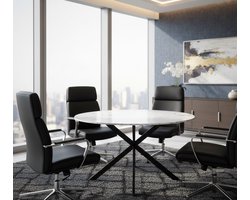 Ronde Eettafel Alaska 110 cm - Marmerlook Blad & Zwart Metaal Onderstel - Stijlvolle Design Tafel voor Woonkamer en Keuken | Casa Serena