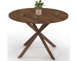 Ronde eettafel Alix – 110 cm, walnootkleur, spinpoot, geschikt voor 6 personen
