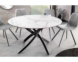 Ronde eettafel ALPINE 120cm wit keramiek marmer design zwart metalen poten sterframe - 44230