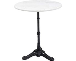 Ronde Eettafel - Bistrotafel Marmer - Binnen of buiten - Waterafstotend blad - 60 cm diameter - Wit met zwart