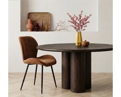 Ronde Eettafel Dolmo - Eikenhout Donkerbruin - 130x76x130 cm (BxHxD)