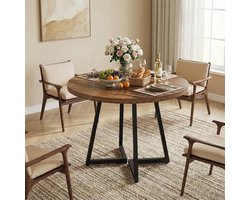 Ronde Eettafel - Eetkamertafel Klein - Gezellig Dineren - Industrieel Design - 80cm Diameter - Bruin Zwart