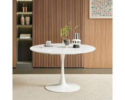Ronde Eettafel - Eettafel Keuken - Gezellig Tafelen - Modern Scandinavisch Design - Diameter 120cm - Wit