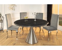 Ronde eettafel ELEGANCIA 130cm zwart marmer chroomstaal met onderstel - 45899