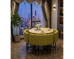 Ronde Eettafel en Stoelenset voor 4 personen - Comfortabele en Stijlvolle Vergadertafel, Ontvangst- en Koffietafel Set - Compact & Ruimtesparend - Groen - Casa Serena