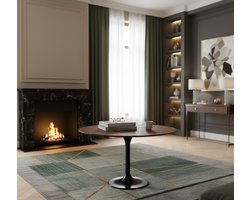 Ronde Eettafel Espresso 130 cm – Mangohout & Zwart Metaal – Moderne Trompetpoot – Eettafel Otto Luxe by Industrialhome – 5 Personen – Handgemaakt