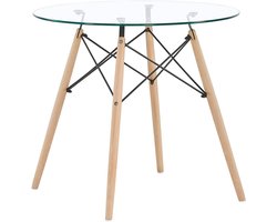 Ronde Eettafel Gehard Glas met Beuken Houten Poten | Modern voor Keuken en Eetkamer