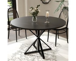 Ronde Eettafel Houten Keukentafel - 120 x 120 x 75 cm - Eettafel voor 4-6 personen - Boerderij Eettafel met Houten Tafelblad - Zwart