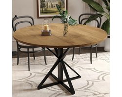 Ronde Eettafel - Houten Tafel - Gezellig Tafelen - Robuuste Driehoek Basis - 120 cm - Bruin