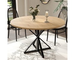 Ronde Eettafel - Houten Tafel - Keuken en Eetkamer - Robuuste Driehoekige Basis - 120 cm Diameter - Houtkleur