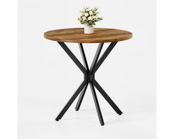 Ronde Eettafel-Industriële Ronde Eettafel met X-poot - 80x80x75 cm - Bruin/Zwart - Design tafel voor Eetkamer en Thuiskantoor