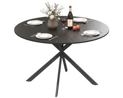 Ronde Eettafel Industriële Stijl met Kruispoten van Staal, Ø120 x 75 cm, Zwart