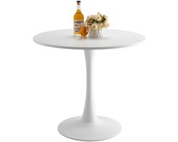 Ronde eettafel keukentafel houten tafel (80 cm / 113,4 kg draagvermogen) voor 2-4 personen, moderne kantoortafels met kolompoot in tulpvorm, voor keuken thuis woonkamer, wit (alleen tafel)