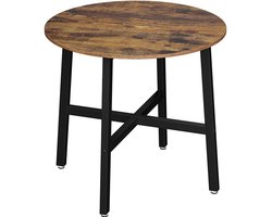 Ronde eettafel keukentafel koffietafel met houtlook blad en stevig metalen onderstel geschikt voor woonkamer keuken en kantoor 80 x 80 x 75 cm bruin en zwart