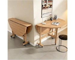 Ronde Eettafel - Klaptafel Uitschuifbaar - Ruimte Besparen - Met Zwenkwielen - 55 inch - Geel