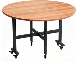 Ronde Eettafel - Klaptafel Uitschuifbaar - Ruimtebesparend Wonen - Met 6 Wielen - 59 inch - Geel