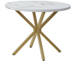 Ronde Eettafel - Luxe Marmerlook - Gouden Poten - Wit Marmer - 100cm