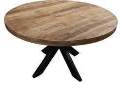 Ronde Eettafel - Mangohout - 110cm - Spinpoot Metaal - Mat Gelakt