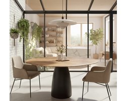 Ronde Eettafel Mangohout 120 cm – Bruin Organische Eetkamertafel met Trompetpoot – Massief Mango Houten Tafel voor 4-5 Personen – Scandinavisch & Modern – Novihome