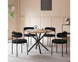 Ronde Eettafel met 4 Stoelen Set - 100 cm Tafel voor Keuken, Woonkamer, Balkon en Restaurant