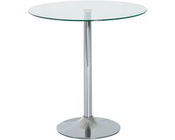 Ronde Eettafel Met Glazen Tafelblad, Metalen Frame, Zilverkleurig