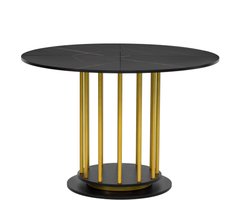 Ronde eettafel met marmerlook. Modern design met metalen frame, ruimtebesparende keukentafel voor 2-4 personen, perfect voor de eetkamer of woonkamer (zwart + goud).