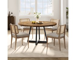 Ronde Eettafel met Stevig Metalen Onderstel - 120x120x75cm - Industrieel Rustiek Tafelblad - Ruimtebesparend - voor 4-6 Personen - Voor Woonkamer Eetkamer Appartement - Bruin