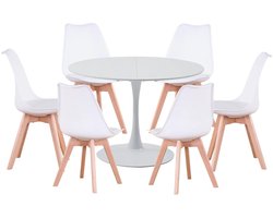 Ronde Eettafel Met Stoelen – Eettafelset – Eetkamerset – Eetkamermeubels – Scandinavisch Design – 110 Cm Diameter – PU-Leren Stoelen
