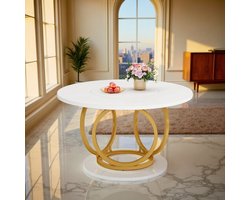 Ronde Eettafel – Moderne Esszimmertisch 120 cm – Weißer Küchentisch mit Goldenem Metallgestell – Großer Esstisch für 4–6 Personen – Holz Tischplatte – Stilvolles Esszimmer & Küche – HomeByNicole