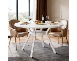 Ronde Eettafel - Moderne Witte Keukentafel - Elegante Dining Table Voor 4-6 Personen - Koffietafel En Ontvangsttafel Met Metalen Poten
