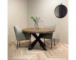 Ronde Eettafel Naturel Mangohout 140 cm – Massief Houten Eetkamertafel met Industrieel Kruisonderstel – Robuust & Stijlvol Design – Brix Sturdy Edition – Novihome