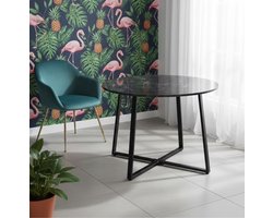 Ronde Eettafel NOA 110x110 cm – Modern Industrieel Design, Marmerlook MDF Tafelblad, Metaal Frame, Geschikt voor Keuken & Eetkamer, Compact en Robuust – Novihome