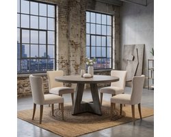 Ronde Eettafel Ø120 cm – Boerderij Stijl Keukentafel met Kruispoot, Rustiek Grijs Houten Design, Moderne Eetkamertafel voor 4–6 Personen – Furnitureland