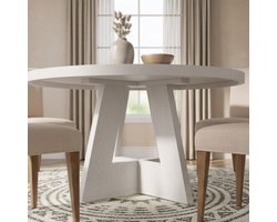 Ronde Eettafel Ø120 cm – Moderne Keukentafel met Witte Afwerking, Houten Tafelblad & Metalen Poten, Boerderij Design, Eetkamertafel voor 4 Personen – Furnitureland