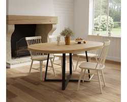 Ronde eettafel Ø120 cm - Rustieke houten tafel met modern X-vormig frame - Geschikt voor 4 tot 6 personen - Ergonomische keukentafel & salontafel - Boerderij & Industrieel Design Casa Serena