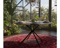 Ronde Eettafel Oslo - Modern Landhuis, Houtlook MDF, Zwarte X-Form Metalen Poten, 100 cm - Stijlvolle Scandinavische tafel voor 4 personen, Casa Serena