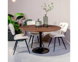 Ronde Eettafel Otto | Bruin Mangohout met Zwarte Pilaarpoot | Moderne Tafel voor Eetkamer | Novihome