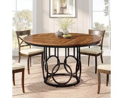 Ronde Eettafel – Ronde Tafel – Eetkamertafel – Keukentafel – Eethoek – MDF Met Walnootlook – Met Metalen Onderstel – 120 cm – Voor 4 Personen