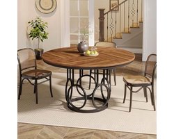 Ronde Eettafel – Ronde Tafel – Eetkamertafel – Keukentafel – Eethoek – MDF Met Walnootlook – Met Metalen Onderstel – 120 cm – Voor 4 Personen