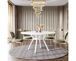 Ronde Eettafel – Ronde Tafel – Eettafel 6 Personen – Scandinavische Eettafel – Landelijke Tafel – MDF Blad – Metalen Onderstel