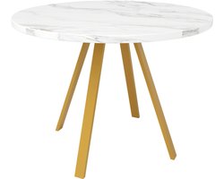 Ronde Eettafel Salontafel Keukentafel 80x80x75 Cm Wit Goud Marmer Look Metaal Voor Eetkamer Woonkamer Met 4 Personen Ronde Tafel Design