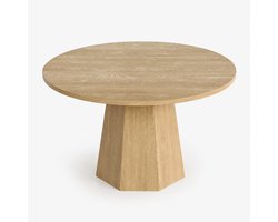 Ronde Eettafel - Scandinavische Eettafel - MDF Tafel - Keukentafel - Klassiek - Minimalistisch - Stevig - Eetkamer - 120x120cm - 4-6 Personen - Eikenkleur