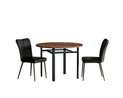 Ronde Eettafel Set 100x100x76 cm Eettafel 2 Stoelen Bruin Zwart Glas Metaal PU Leer Modern Minimalistisch Voor Eetkamer Keuken