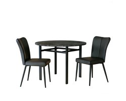 Ronde Eettafel Set 100x100x76 cm Eettafel 2 Stoelen Zwart Glas MDF Metaal PU Leer Gebogen Comfortabele Rugleuning Modern Minimalistisch Voor Woonkamer