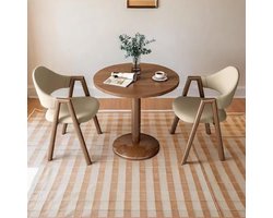 Ronde Eettafel Set - Kleine Eettafel - Gezellig Dineren - Slijtvast Leer - 60cm Diameter - Geel Walnoot