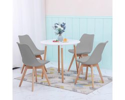 Ronde Eettafel Set met 4 Grijze Stoelen, 5-delige Dinerset voor Woon- en Keukenkamer