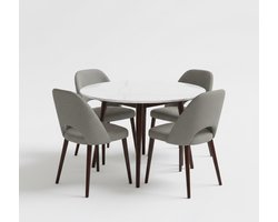 Ronde Eettafel Set voor 4 Personen – Massief Hout & Metaal, Comfortabele Stoelen met Ademend Kunstleer of Katoen/Linnen, Moderne Keuken- en Ontbijtbar Set voor Thuis, Kantoor of Kleine Vergaderruimte – NoviHome