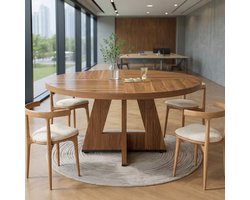 Ronde Eettafel Travino Luxe - 115 cm - Marmerlook Travertijn - Cilindrische Potten - Modern Minimalistisch Design Eettafel voor Woonkamer & Keuken - Casa Serena