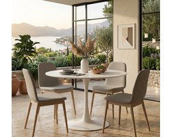 Ronde Eettafel Tulpenstijl 110 cm - Moderne Witte Design Eettafel voor 4-6 personen - Stabiel Metaal & MDF Tafelblad - Casa Serena